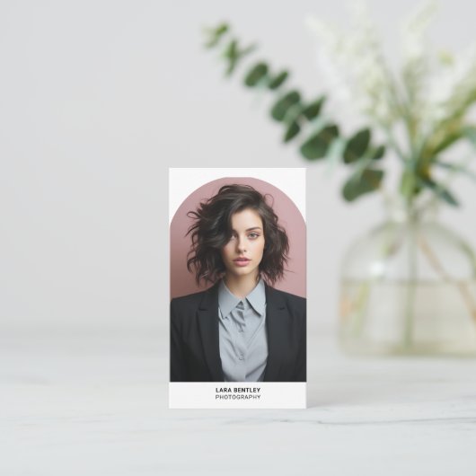 Moderne foto social media stylist met QR code Visitekaartje (Staand voorkant)