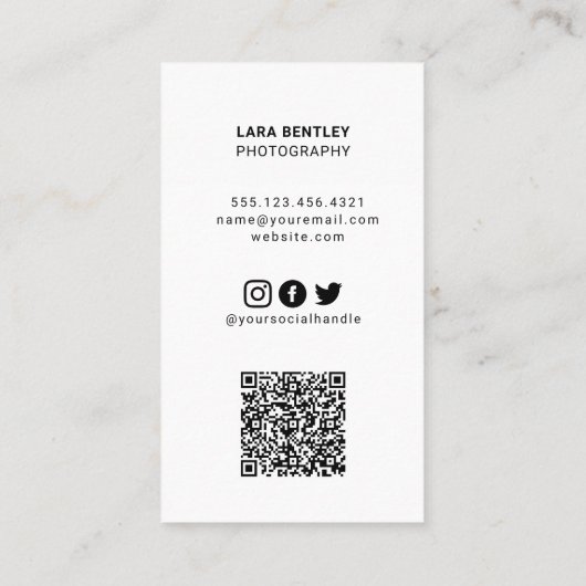 Moderne foto social media stylist met QR code Visitekaartje (Achterkant)