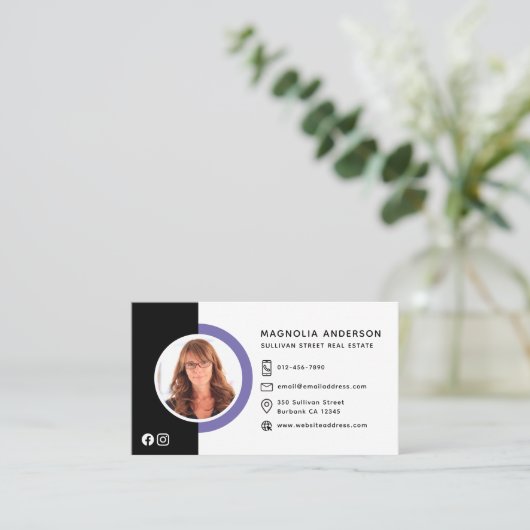 Moderne foto Sociale media Icons Real Estate Visitekaartje (Staand voorkant)