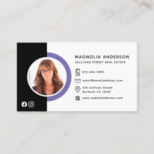 Moderne foto Sociale media Icons Real Estate Visitekaartje (Voorkant)