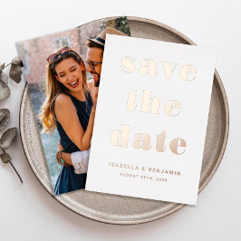 Moderne foto sparen de datum Roos Gold Folie Uitnodiging