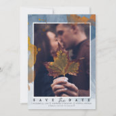 Moderne Foto Stofblauw Bewaar de Datum Trouwen Save The Date (Voorkant)