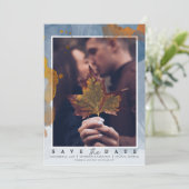 Moderne Foto Stofblauw Save the Date Huwelijk (Staand voorkant)