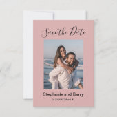 Moderne foto stoffig roze save the date (Voorkant)