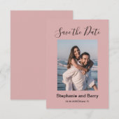Moderne foto stoffig roze save the date (Voorkant / Achterkant)
