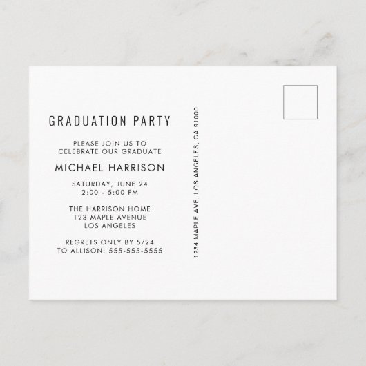 Moderne foto strook afstudeerfeest uitnodiging briefkaart (Achterkant)