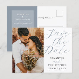 Moderne foto Stusty Blue Save the Date Wedding Aankondigingskaart