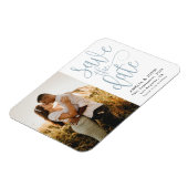 Moderne foto Stusty Blue Save the Date Wedding Magneet (Linkerzijde)