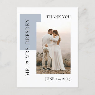 Moderne foto Stusty Blue Wedding Dank je Briefkaart