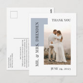 Moderne foto Stusty Blue Wedding Dank je Briefkaart (Voorkant / Achterkant)