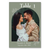 Moderne foto-tabelnummer groen huwelijk kaart (Voorkant)