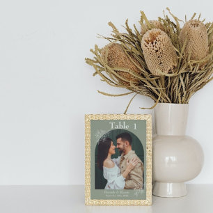 Moderne foto-tabelnummer groen huwelijk kaart