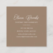 Moderne foto Taupe Brawn Script Fotograaf Vierkante Visitekaartje (Achterkant)