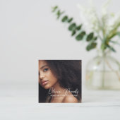 Moderne foto Taupe Brawn Script Fotograaf Vierkante Visitekaartje (Staand voorkant)