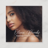 Moderne foto Taupe Brawn Script Fotograaf Vierkante Visitekaartje (Voorkant)