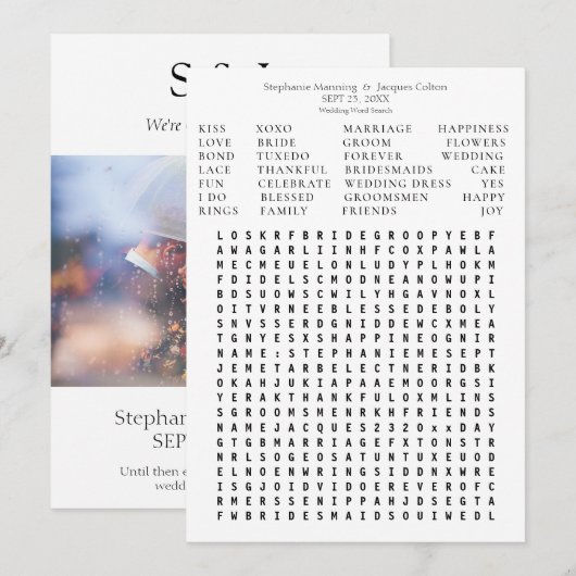 Moderne foto Trouwwoord Zoeken Sla de datum op- Wh Kaart (Voorkant / Achterkant)