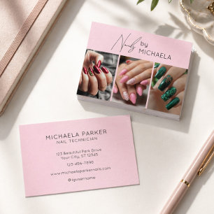 Moderne Foto-Typografie Nagelkunstenaar Roze Visitekaartje