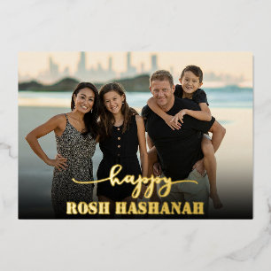 Moderne Foto Typografie Rosh Hashanah Nieuwjaar Folie Feestdagenkaart