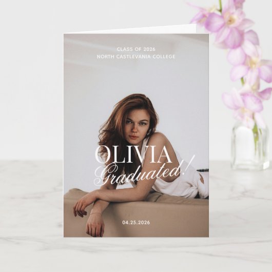 Moderne foto-typografie script grad feestje gevouw kaart (Orchidee)
