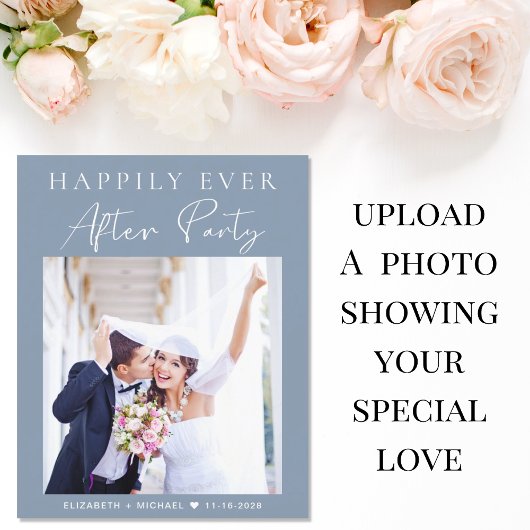 Moderne foto-usty Blue Wedding Reception Invite