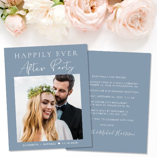 Moderne foto-usty Blue Wedding Reception Invite
