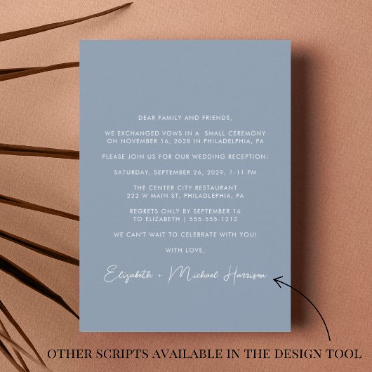 Moderne foto-usty Blue Wedding Reception Kaart