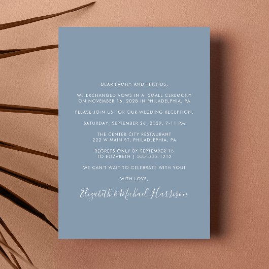 Moderne foto-usty Blue Wedding Reception Kaart