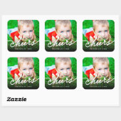 Moderne foto-vakantie Cheers Calligraphy Schrift Vierkante Sticker (Vel)