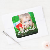 Moderne foto-vakantie Cheers Calligraphy Schrift Vierkante Sticker (Envelop)