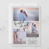 Moderne foto van 3 Ze zei ja sparen de datum Kaart (Voorkant)