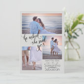 Moderne foto van 3 Ze zei ja sparen de datum Kaart (Staand voorkant)