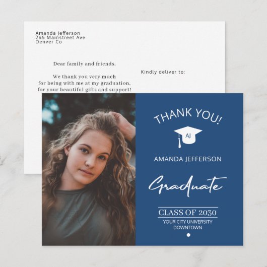 Moderne foto van afstuderen afstuderen bedankt pos briefkaart (Voorkant / Achterkant)