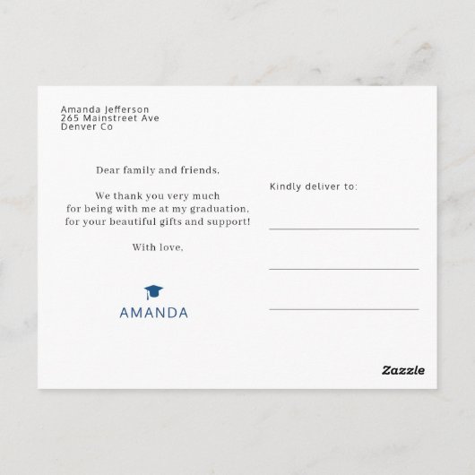 Moderne foto van afstuderen afstuderen bedankt pos briefkaart (Achterkant)