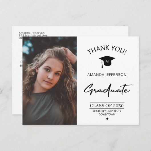 Moderne foto van afstuderen afstuderen bedankt pos briefkaart (Voorkant / Achterkant)