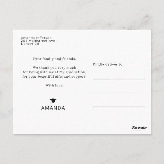 Moderne foto van afstuderen afstuderen bedankt pos briefkaart (Achterkant)