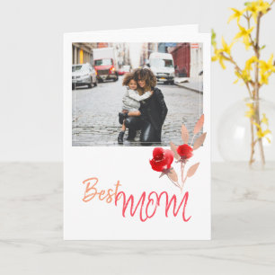 Moderne foto van beste mama waterverf roos kaart