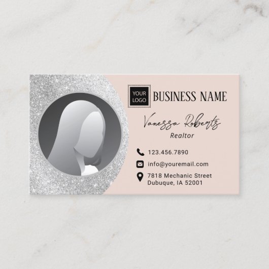 Moderne foto van de Real Estate Realtor Silver Blu Visitekaartje (Voorkant)