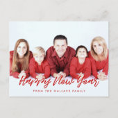 Moderne foto van de rode en witte Happy Nieuwjaar Briefkaart (Voorkant)