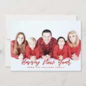 Moderne foto van de rode en witte Happy Nieuwjaar Feestdagenkaart (Voorkant)
