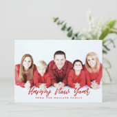 Moderne foto van de rode en witte Happy Nieuwjaar Feestdagenkaart (Staand voorkant)