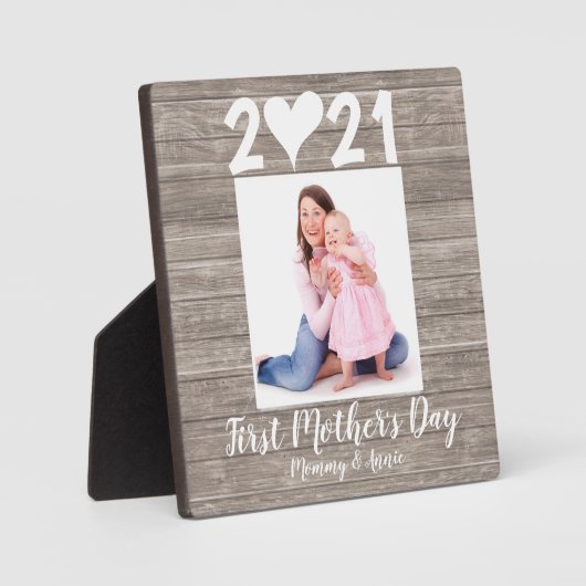 Moderne foto van eerste Moederdag Faux Hood Fotoplaat (Voorkant)