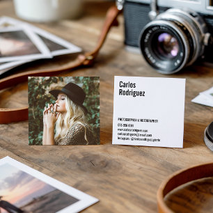 Moderne foto van fotograaf eenvoudig zwart-wit vierkante visitekaartje