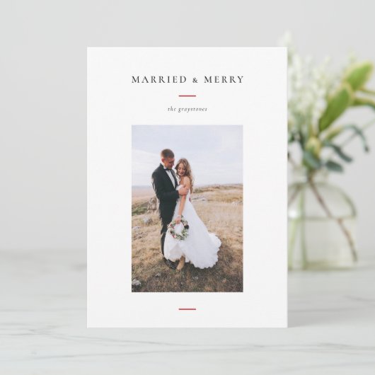 Moderne foto van gehuwd en gezellig feestdagenkaart (Staand voorkant)