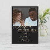 Moderne foto van gouden script, eenvoudige bruilof save the date (Staand voorkant)