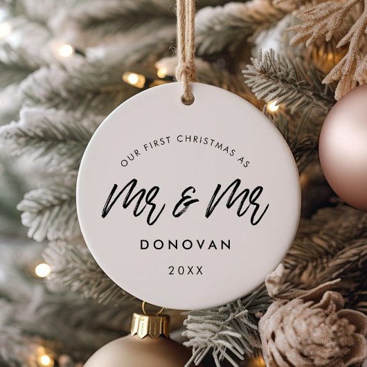 Moderne foto van het eerste kerstfeest keramisch ornament