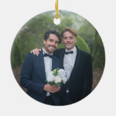 Moderne foto van het eerste kerstfeest keramisch ornament (Achterkant)