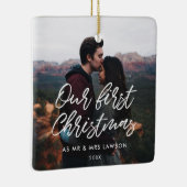 Moderne foto van ons eerste kerstpaar keramisch ornament (Rechts)