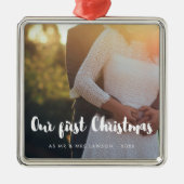 Moderne foto van ons eerste kerstpaar metalen ornament (Voorkant)