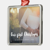 Moderne foto van ons eerste kerstpaar metalen ornament (Links)