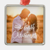 Moderne foto van ons eerste kerstpaar metalen ornament (Voorkant)